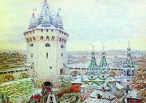 Семиверхая (Алексеевская) башня Белого Города. Рисунок А. Васнецова.